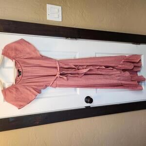 Robert Louis Pink Ruffled Maxi Faux Wrap Dress- Size Small